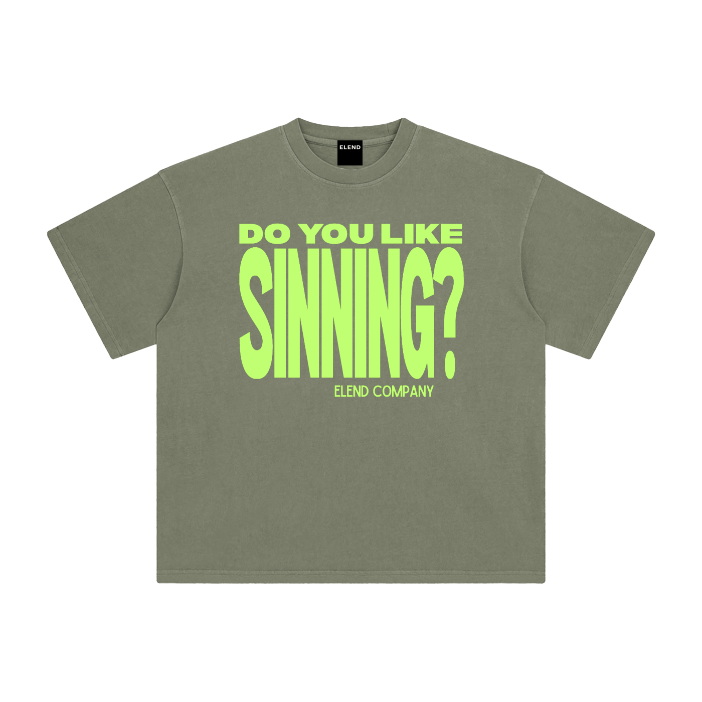 'Do You Like Sinning?' Enzyme Washed T-Shirt - Lime Green
