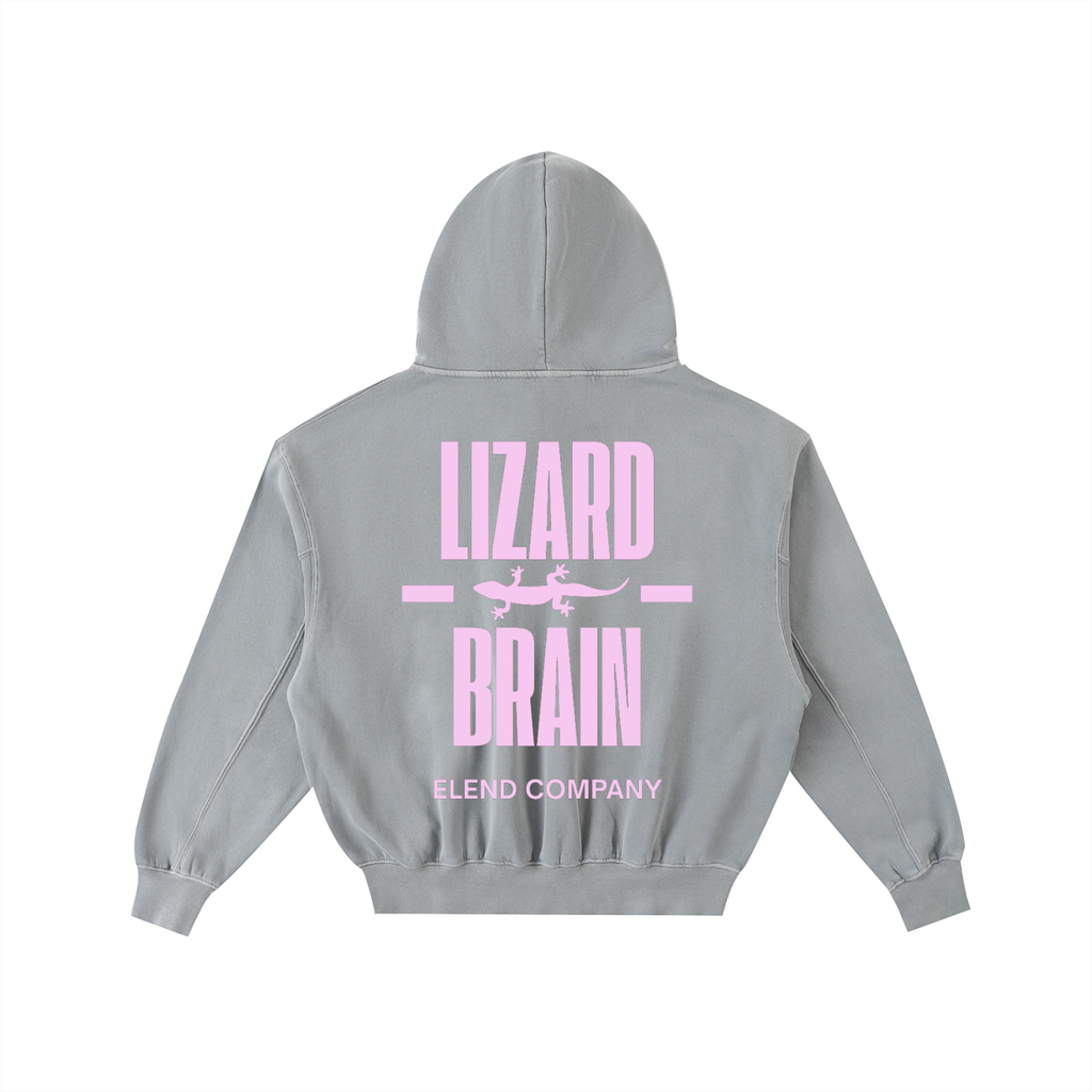 'LIZARD BRAIN' Frayed Enzyme Washed Fleece Hoodie - Pink