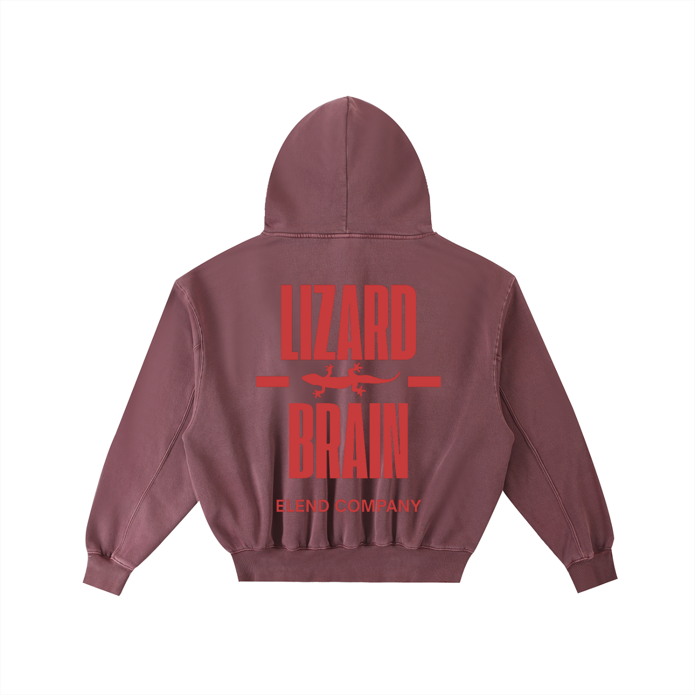 'LIZARD BRAIN' Frayed Enzyme Washed Fleece Hoodie - Red