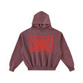 'Do You Like Sinning?' Frayed Enzyme Washed Fleece Hoodie - Red