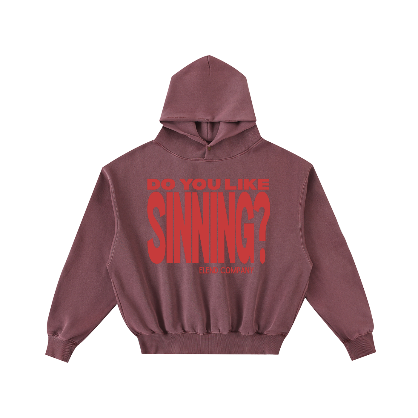 'Do You Like Sinning?' Frayed Enzyme Washed Fleece Hoodie - Red