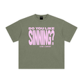'Do You Like Sinning' Enzyme Washed T-Shirt - Pink