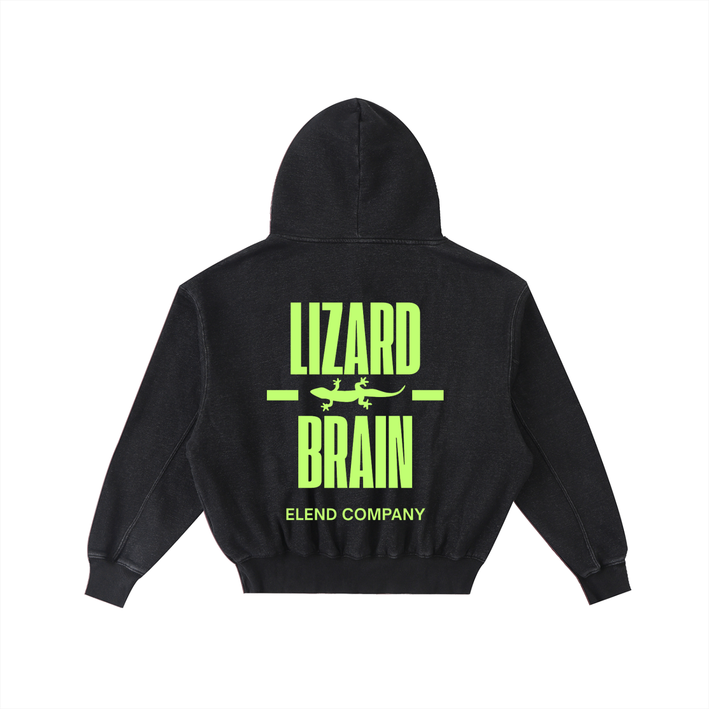 'LIZARD BRAIN' Frayed Enzyme Washed Fleece Hoodie - Lime Green