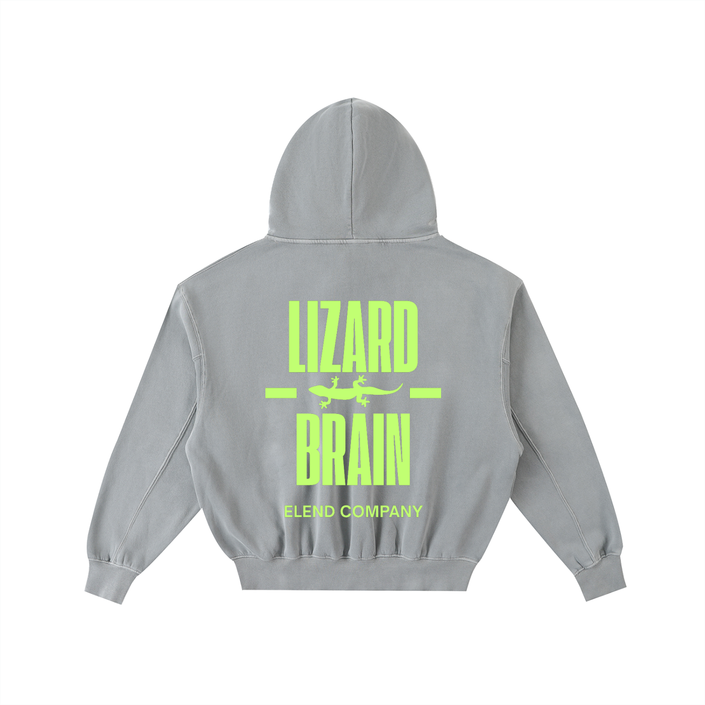 'LIZARD BRAIN' Frayed Enzyme Washed Fleece Hoodie - Lime Green