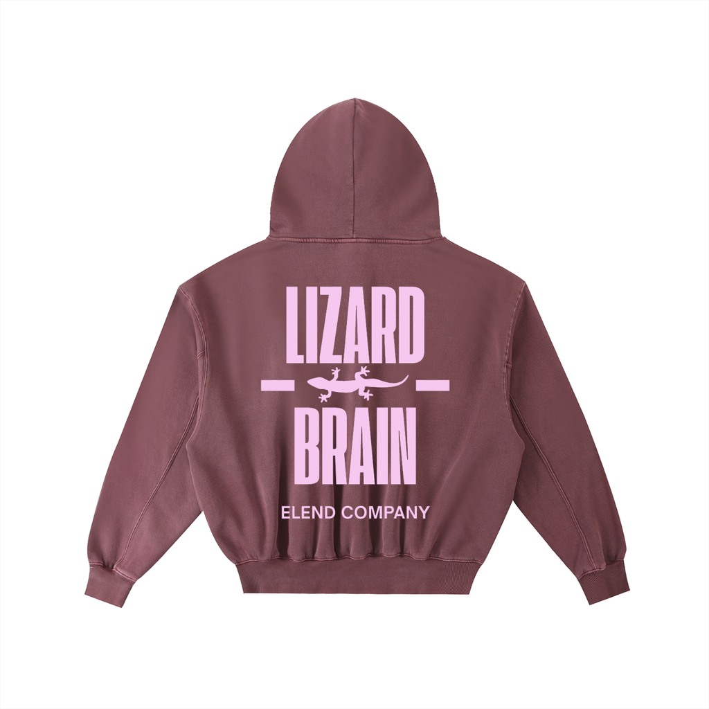 'LIZARD BRAIN' Frayed Enzyme Washed Fleece Hoodie - Pink