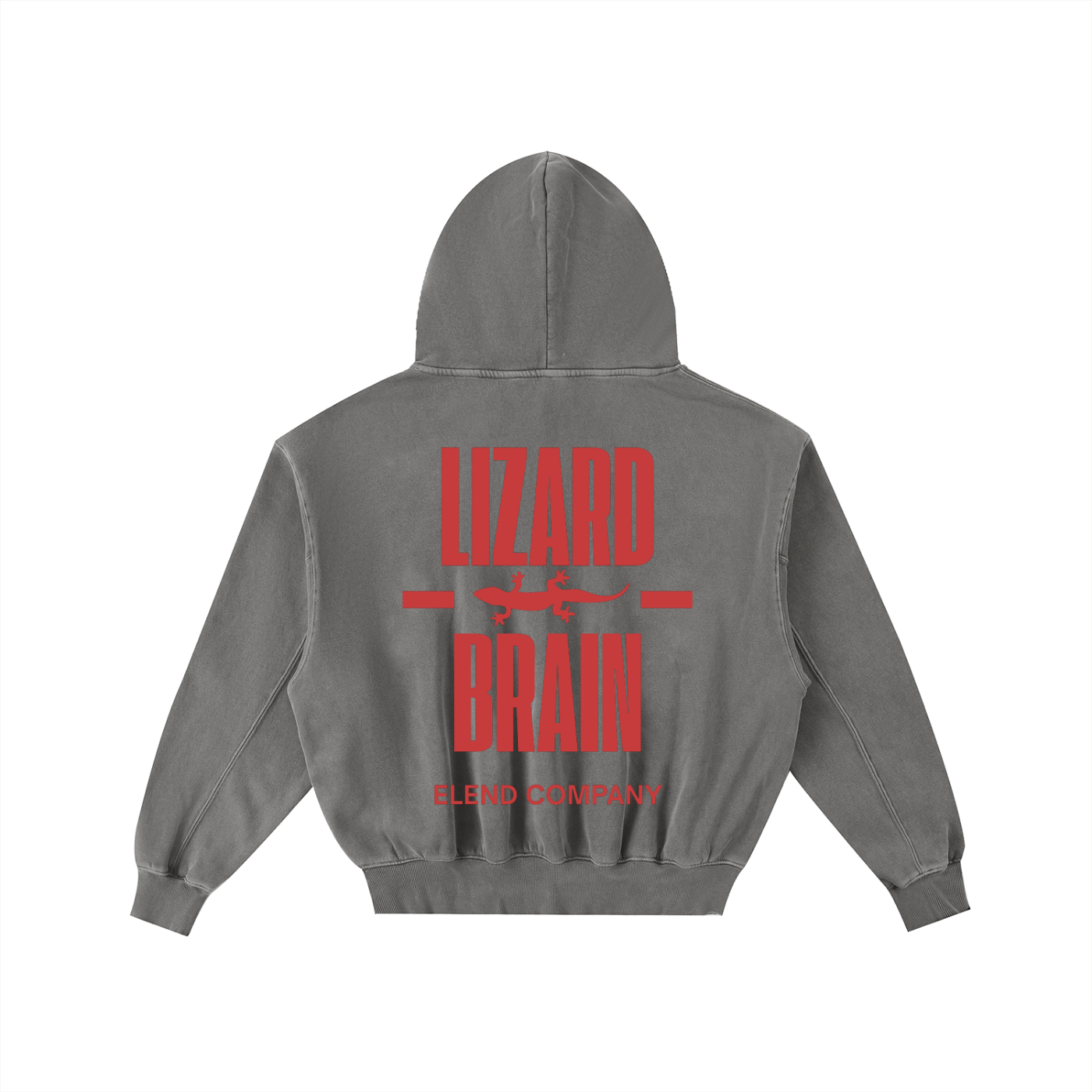 'LIZARD BRAIN' Frayed Enzyme Washed Fleece Hoodie - Red