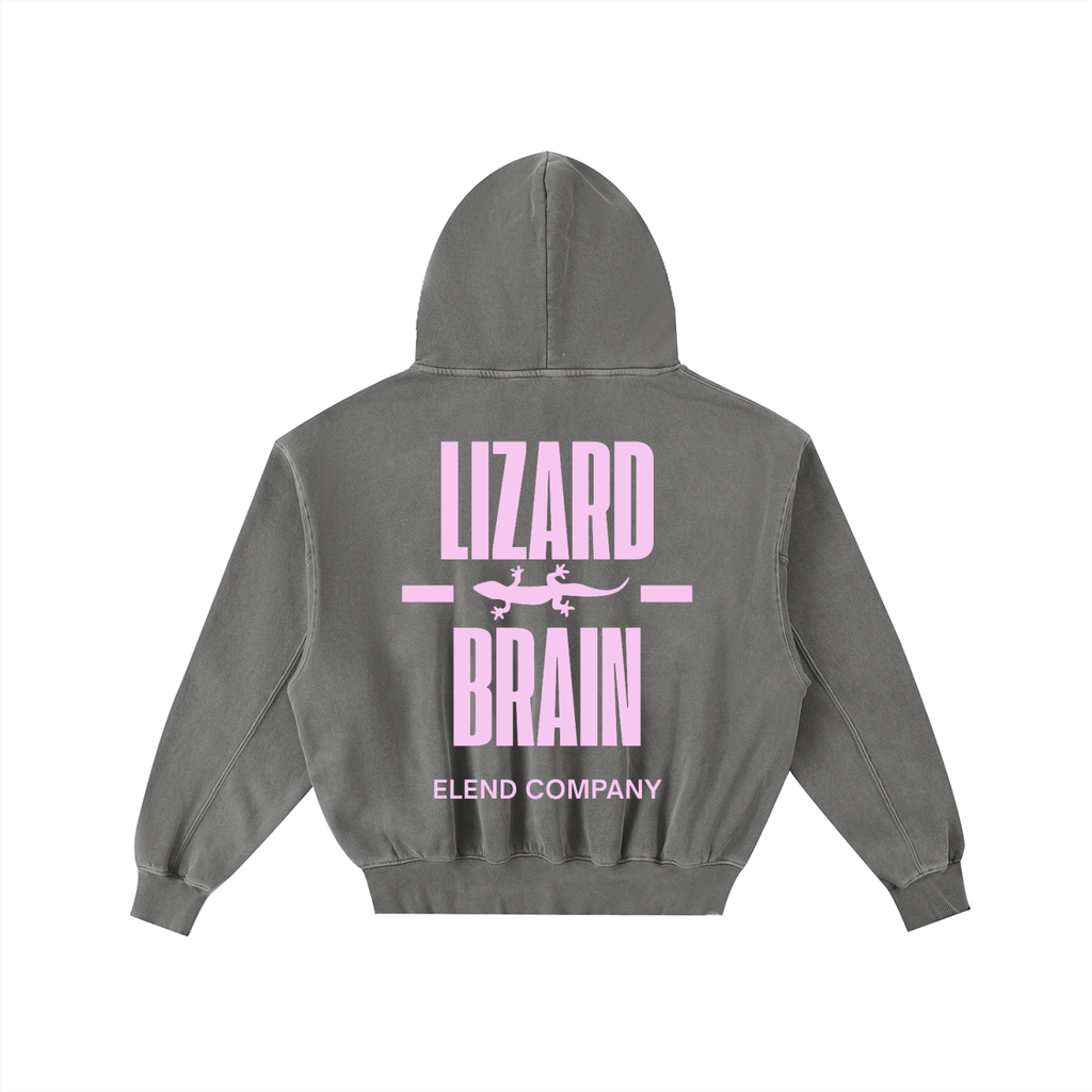 'LIZARD BRAIN' Frayed Enzyme Washed Fleece Hoodie - Pink