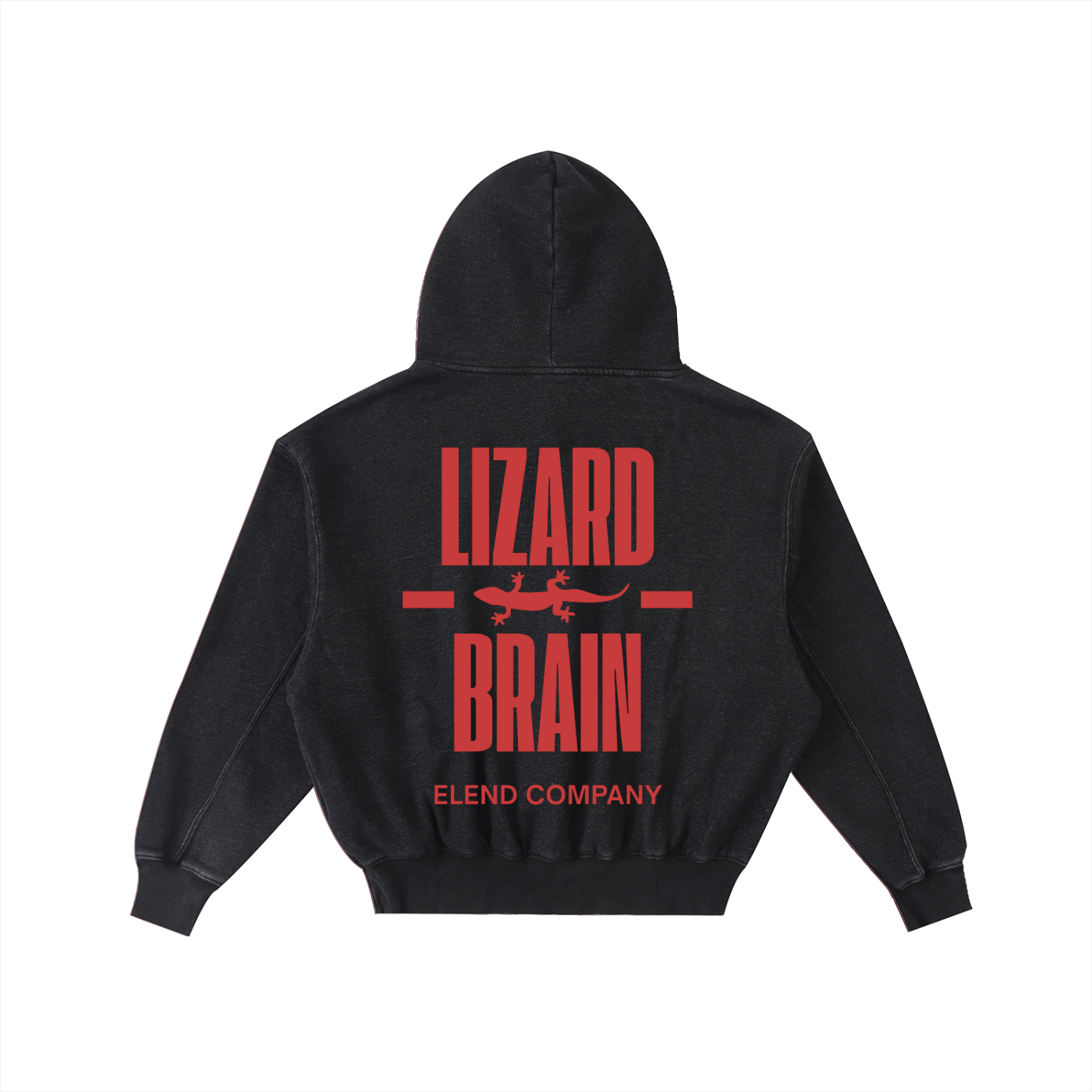 'LIZARD BRAIN' Frayed Enzyme Washed Fleece Hoodie - Red