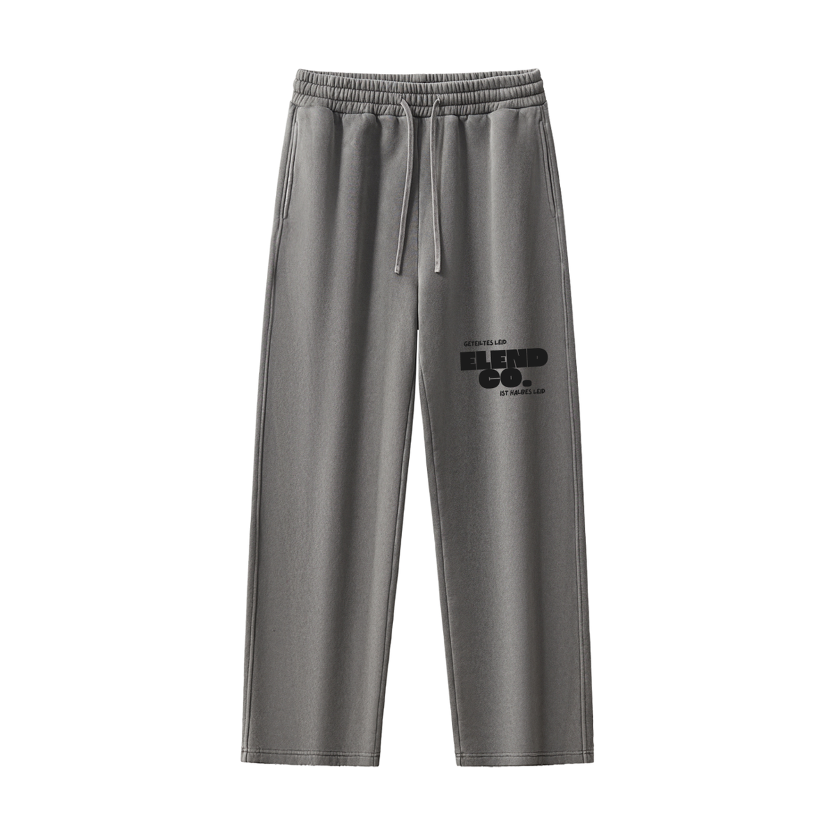 ‘Shared Sorrow is Half Sorrow’ Frayed Enzyme Washed Fleece Sweatpants - Black