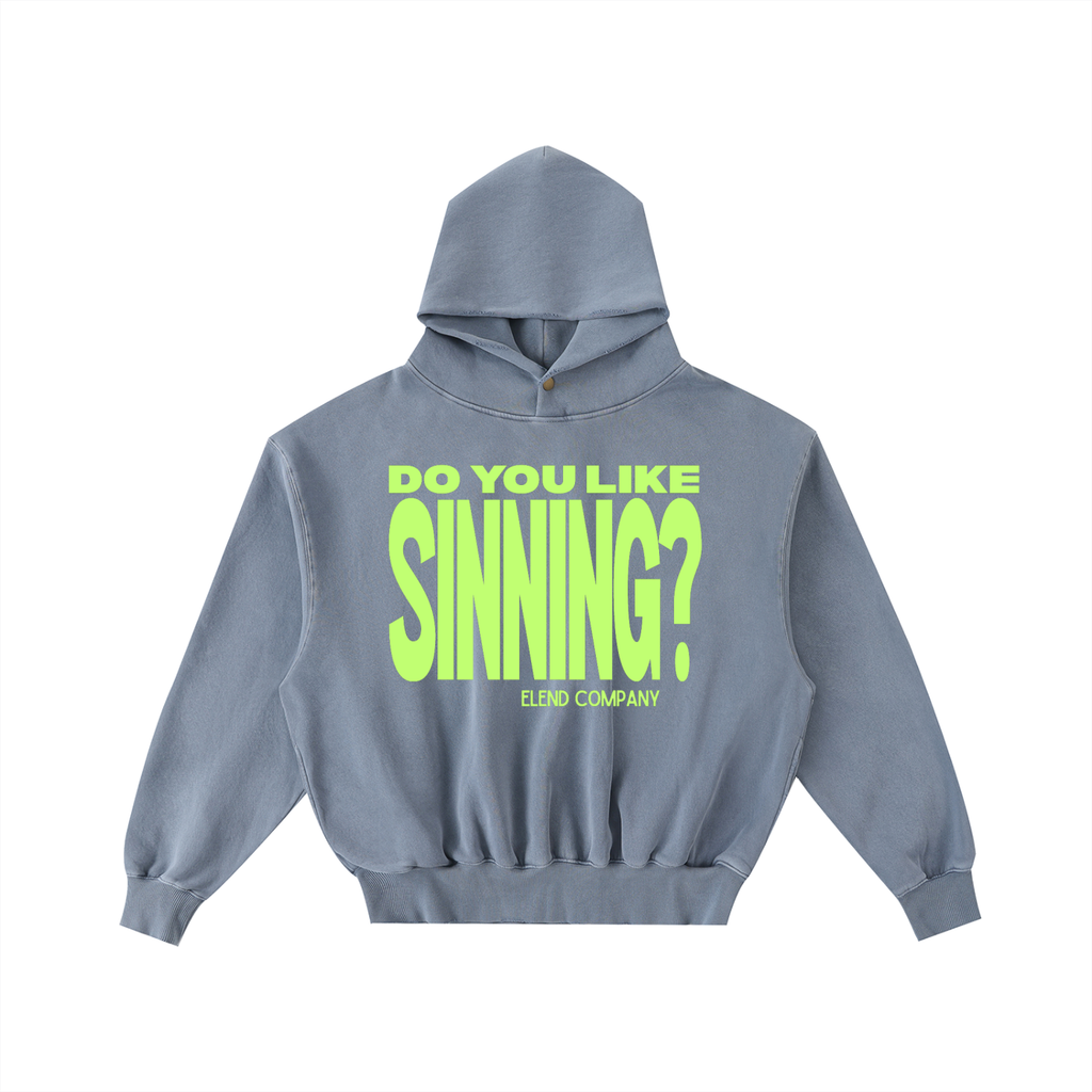 'Do You Like Sinning?' Frayed Enzyme Washed Fleece Hoodie - Lime Green