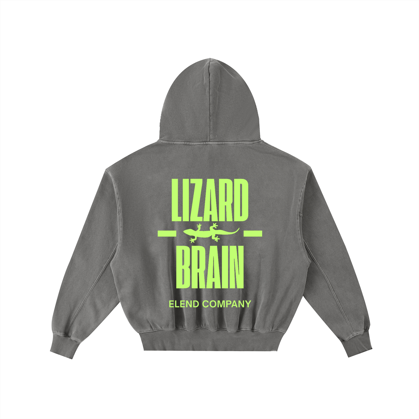 'LIZARD BRAIN' Frayed Enzyme Washed Fleece Hoodie - Lime Green
