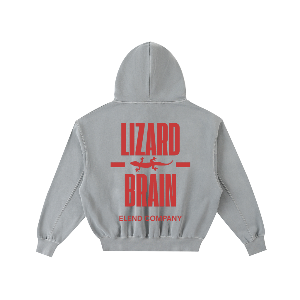 'LIZARD BRAIN' Frayed Enzyme Washed Fleece Hoodie - Red