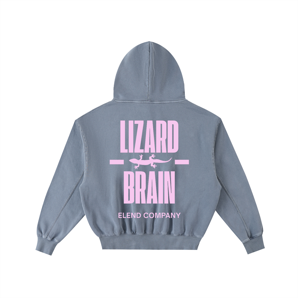 'LIZARD BRAIN' Frayed Enzyme Washed Fleece Hoodie - Pink