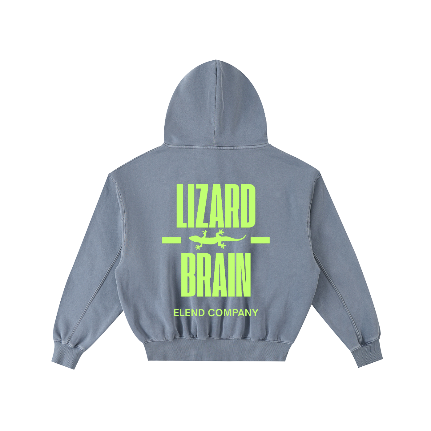 'LIZARD BRAIN' Frayed Enzyme Washed Fleece Hoodie - Lime Green