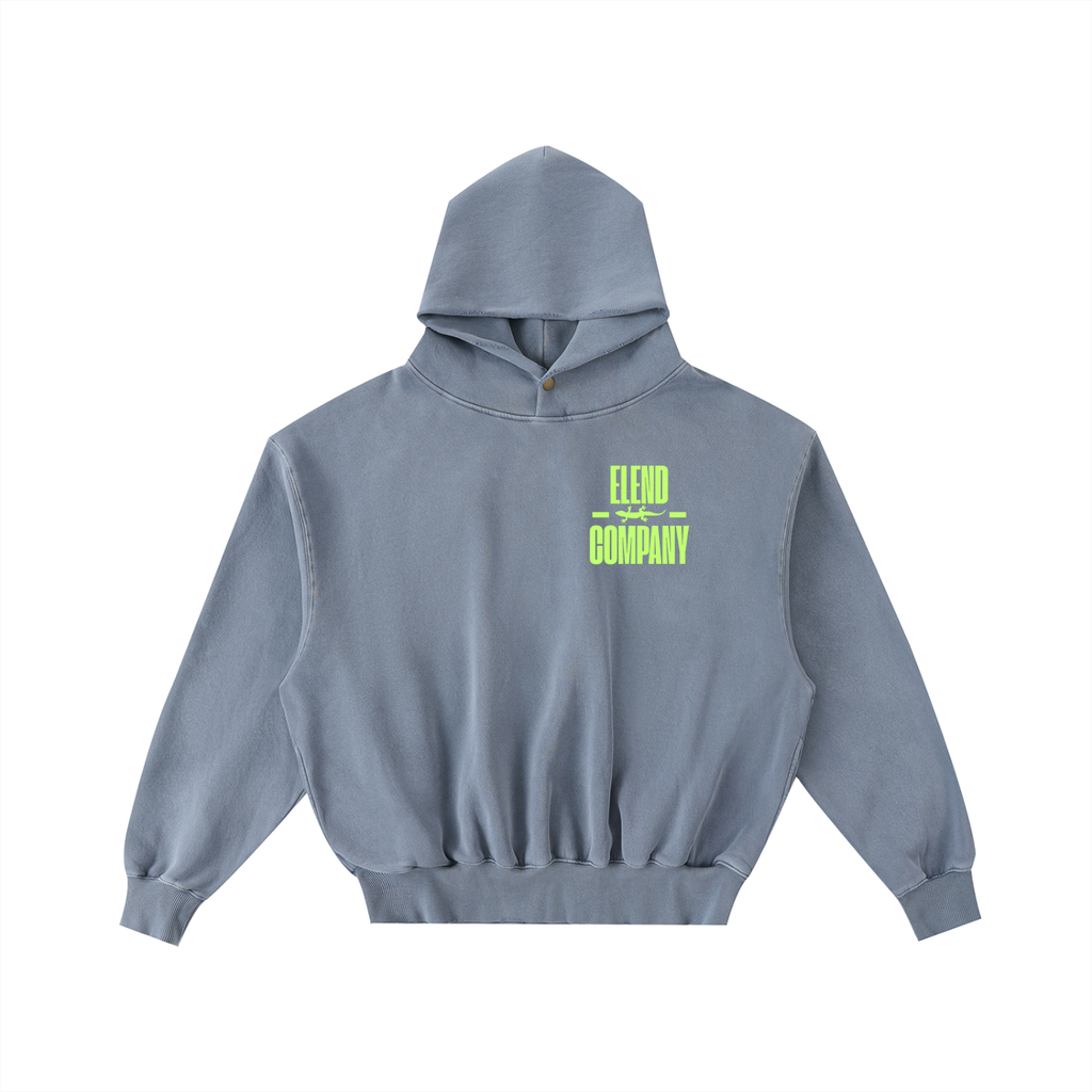 'LIZARD BRAIN' Frayed Enzyme Washed Fleece Hoodie - Lime Green