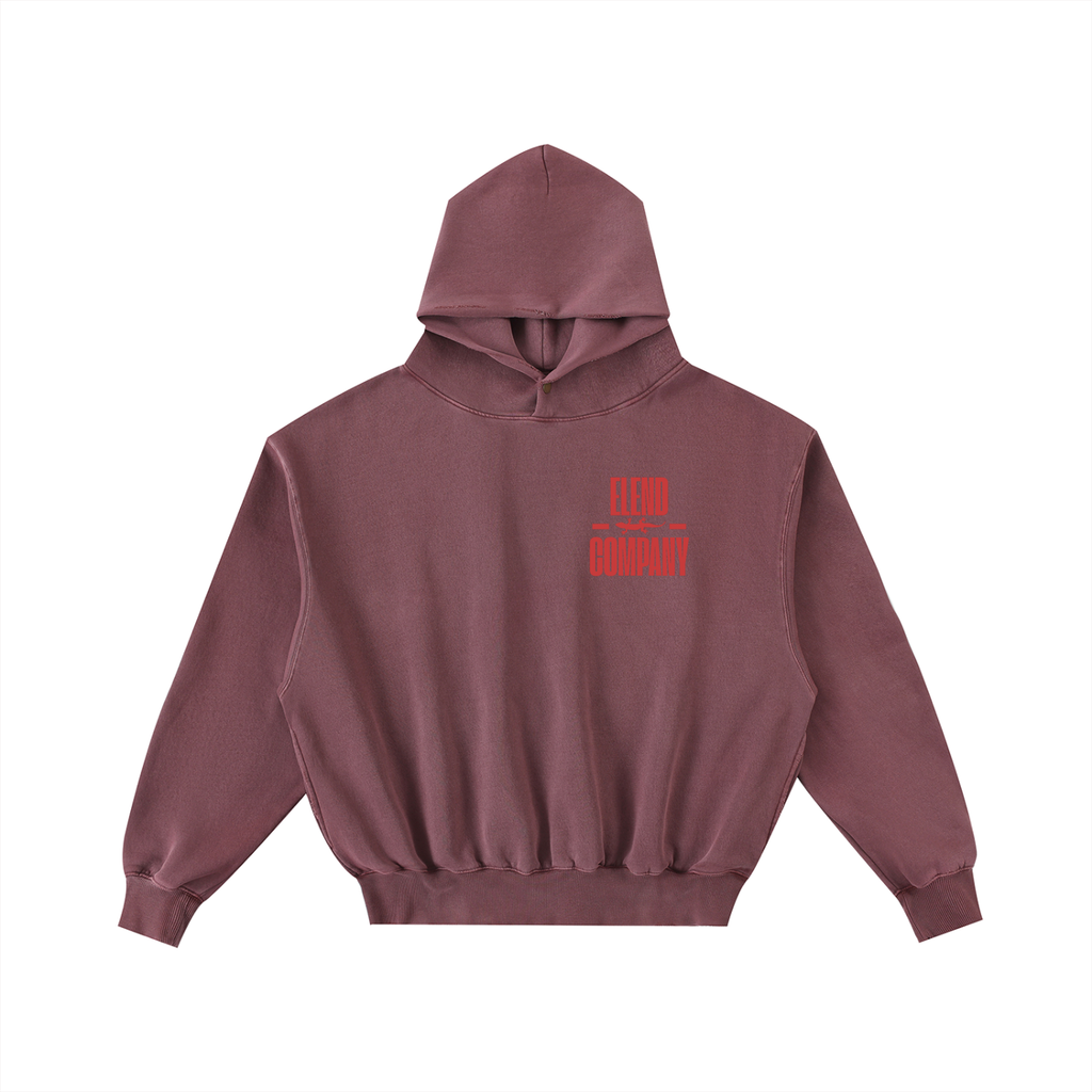 'LIZARD BRAIN' Frayed Enzyme Washed Fleece Hoodie - Red