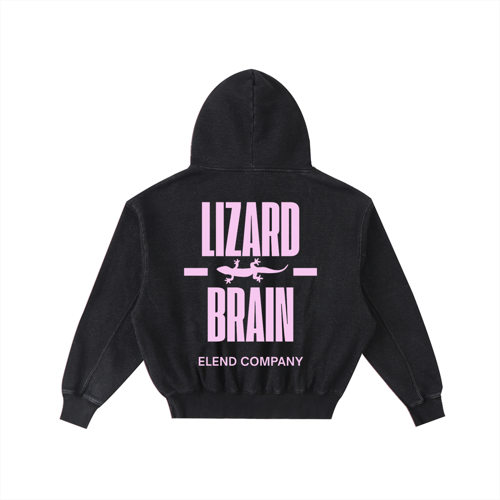 'LIZARD BRAIN' Frayed Enzyme Washed Fleece Hoodie - Pink